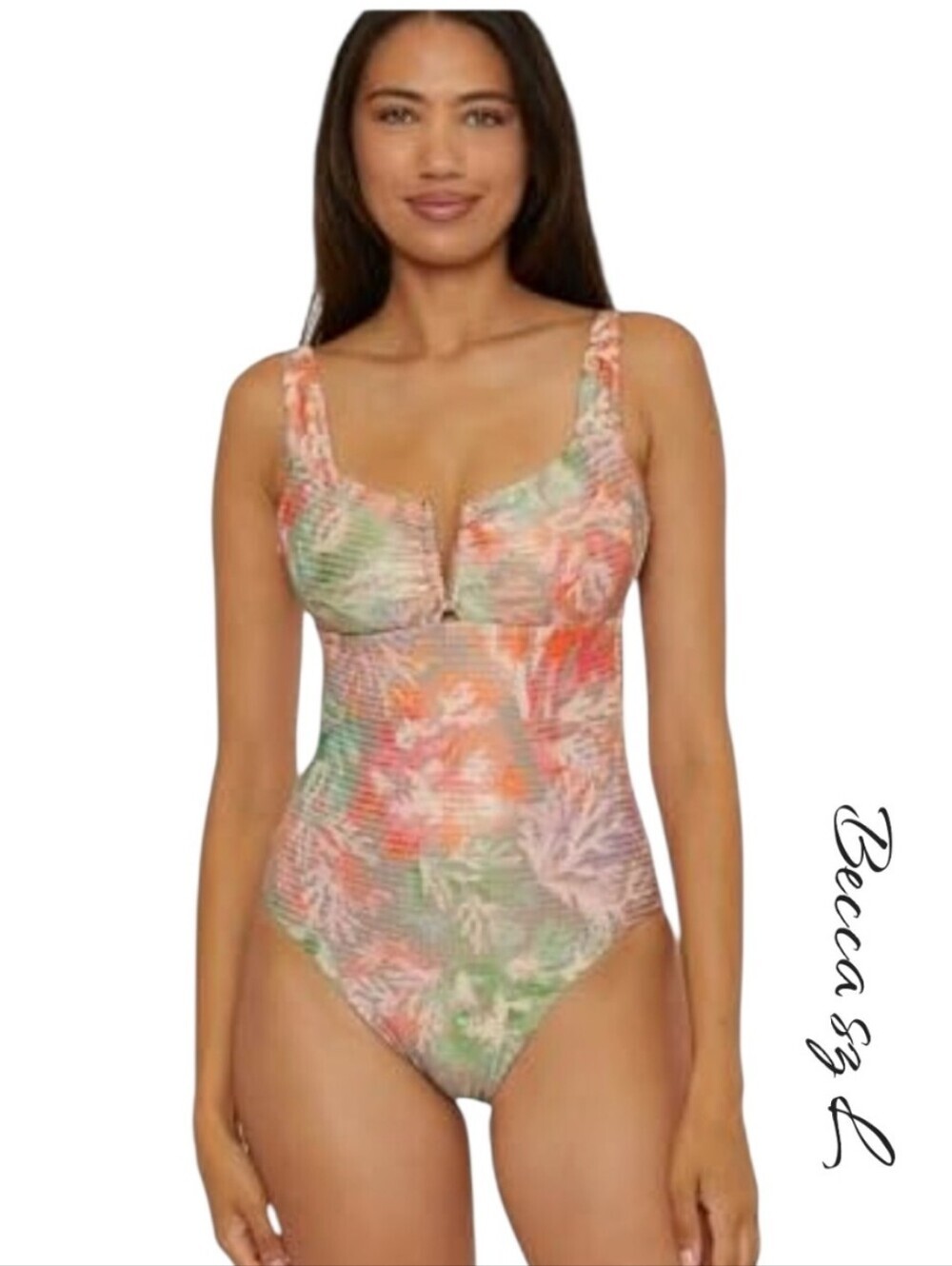 BECCA by Rebecca Virtue Coral Reef Viviana V-Wire One Piece Swimsuit L NWT